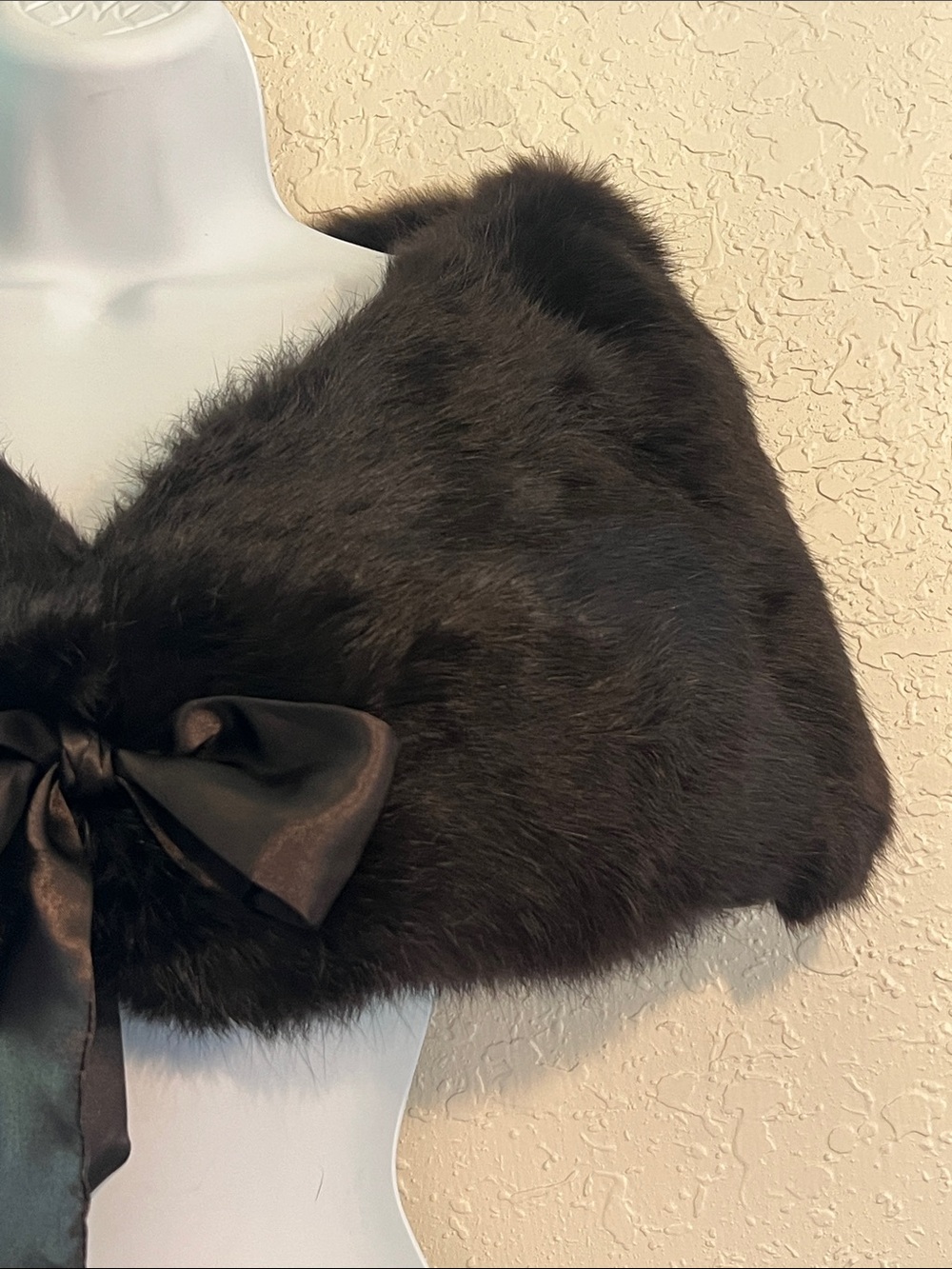 Grace Genuine Rabbit Fur Stole Brown Satin Tie Wrap OS - Picture 4 of 6